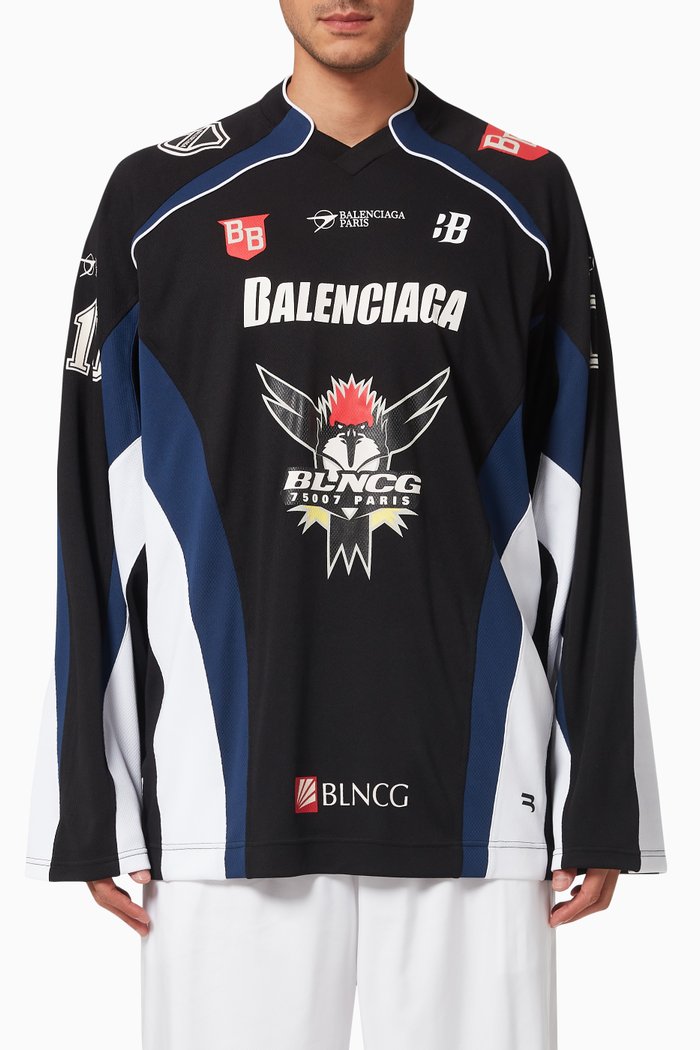 Hockey T-shirt in Sporty Mesh Jersey, Black