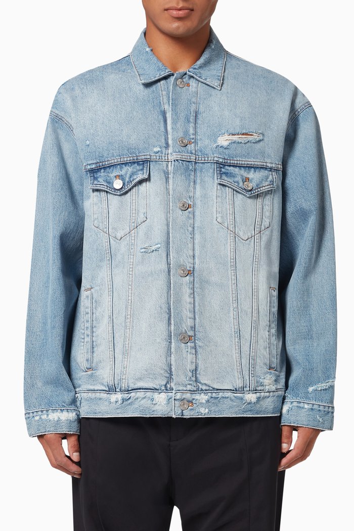 

Barcode Large Fit Jacket in Organic Vintage Denim, Blue