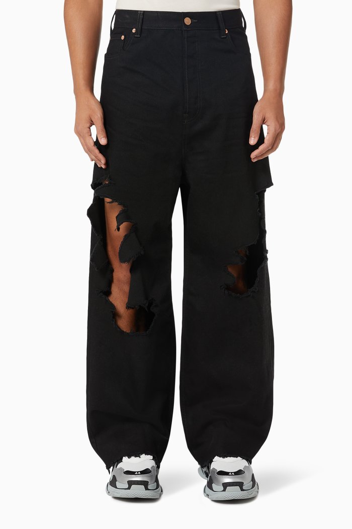 

Destroyed Baggy Jeans in Japanese Denim, Black