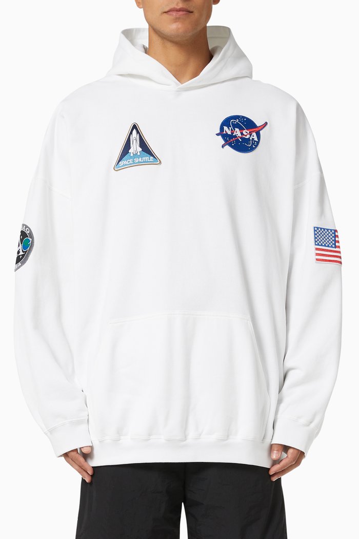 Nasa Space Hoodie in Cotton Fleece, White