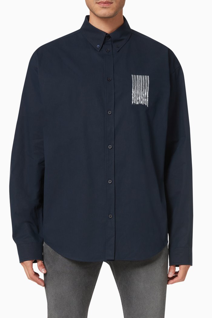 

Barcode Shirt in Washed Cotton Poplin, Blue