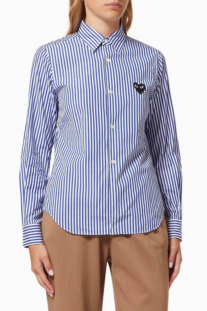 

Heart Shirt in Striped Cotton Poplin, Blue