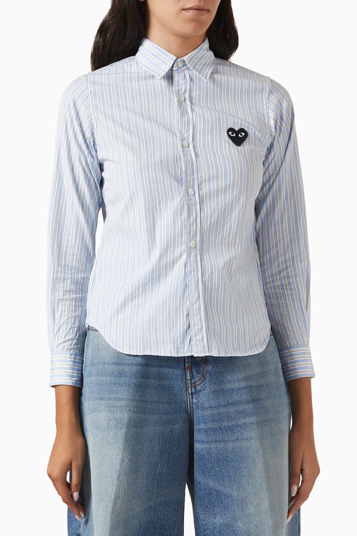 

Heart Shirt in Striped Cotton Poplin, Blue
