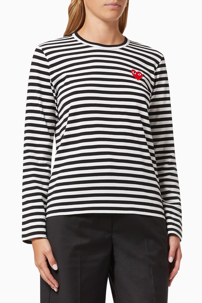 

Heart T-shirt in Striped Cotton, Black