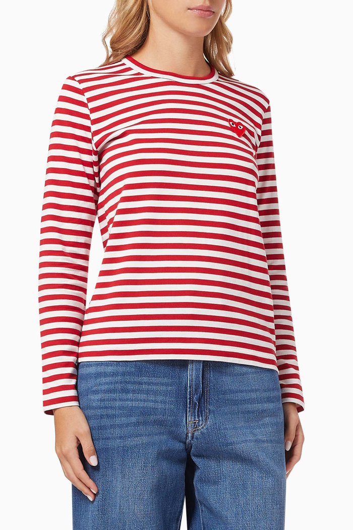 

Heart T-shirt in Striped Cotton, Red