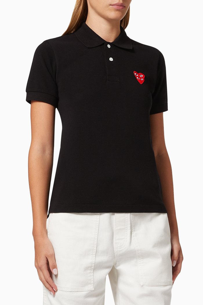 

Double Heart Polo in Cotton Piqué, Black