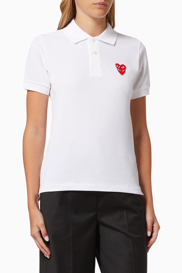 

Double Heart Polo in Cotton Piqué, White
