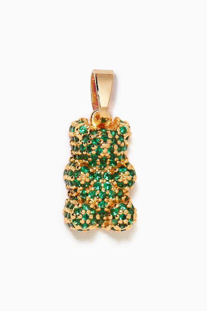 

Nostalgia Pave Bear Pendant in 18kt Gold Plating, Green