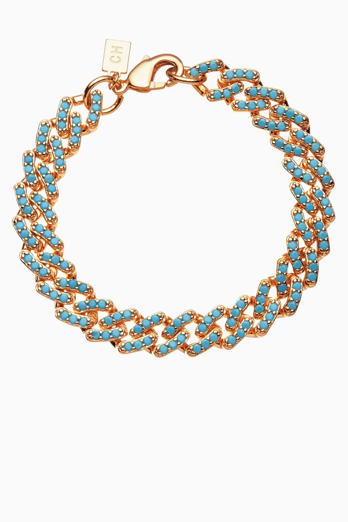 Mexican Chain Bracelet in 18kt Gold Plating, Blue