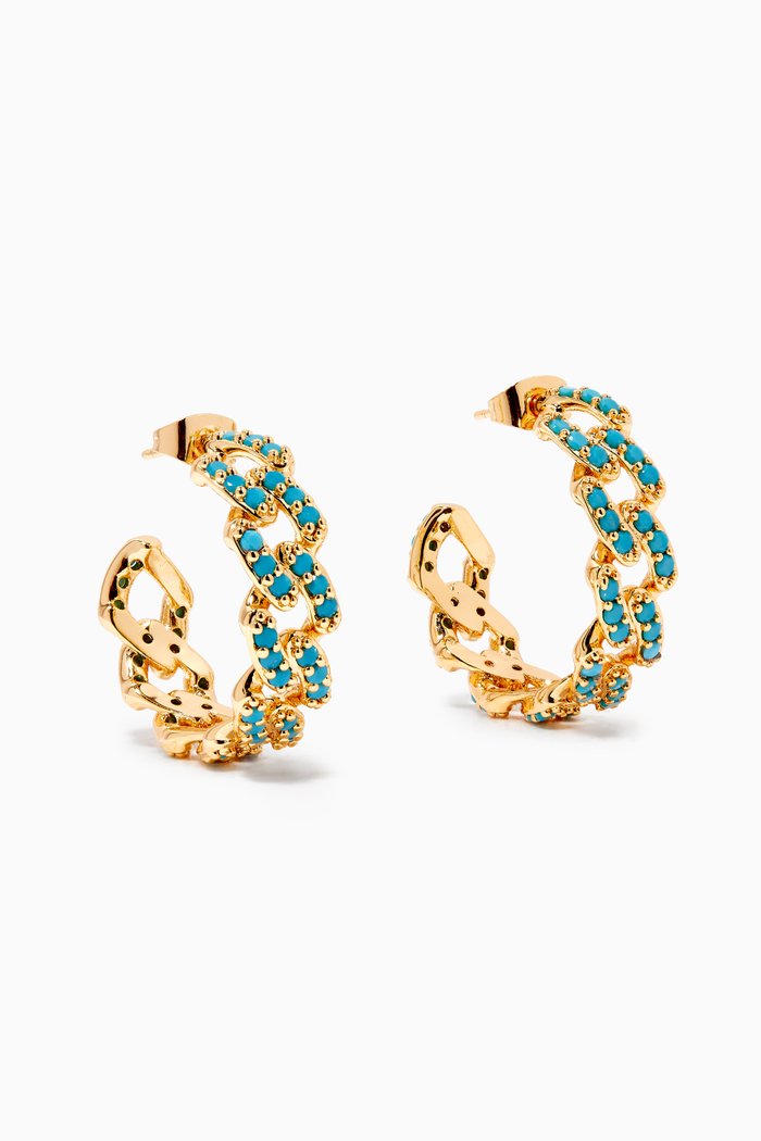 

Mexican Chain Hoops in 18kt Gold-plated Brass, Blue