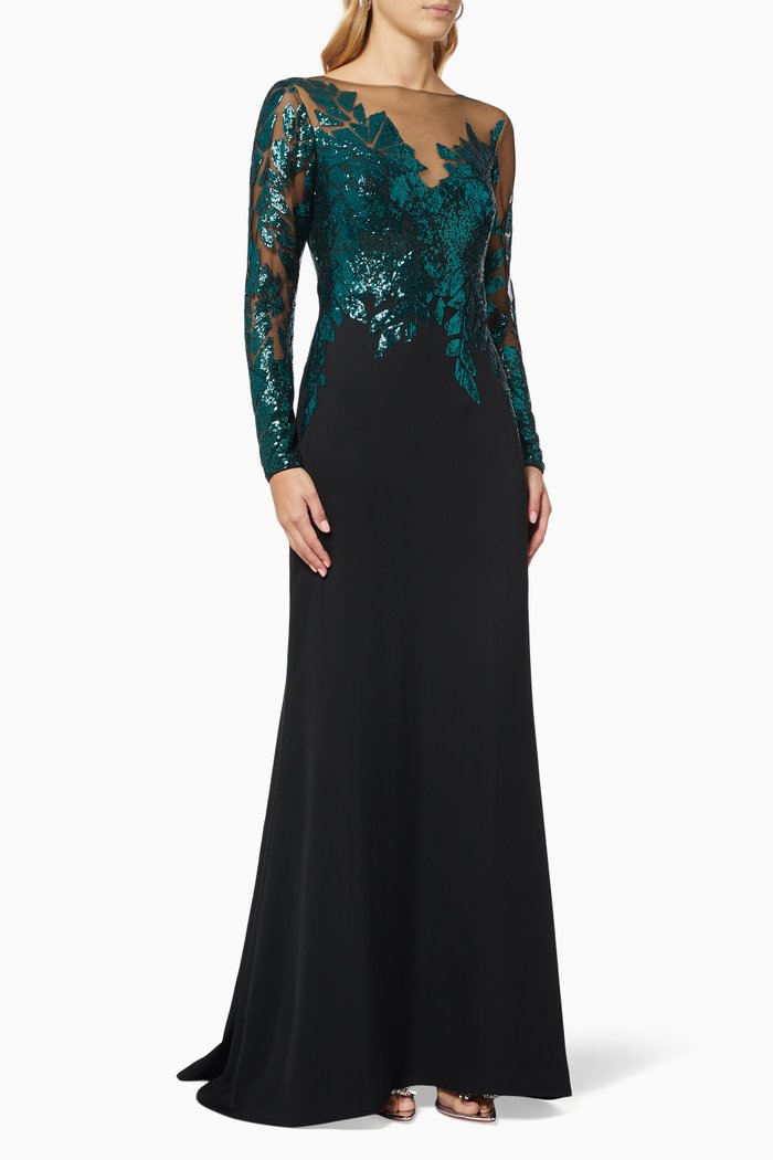 

Finley Sequin Gown in Crepe, Green