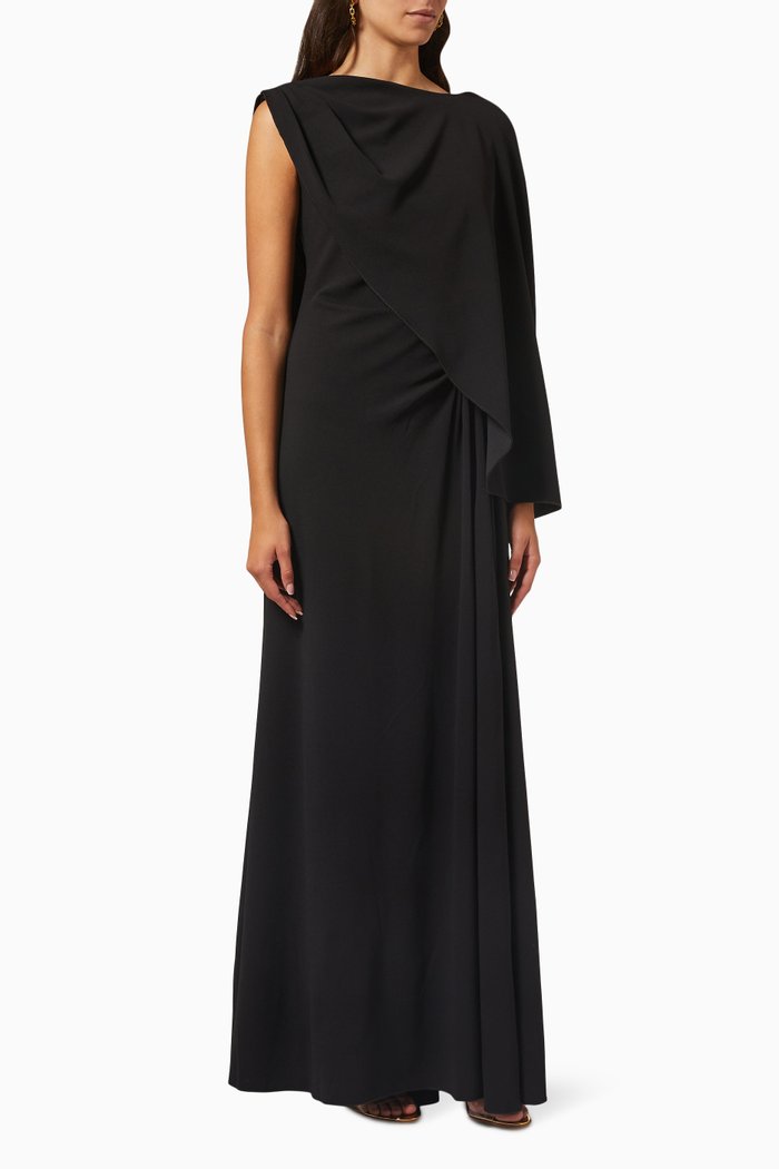 

Chie Asymmetric Gown in Crepe, Black