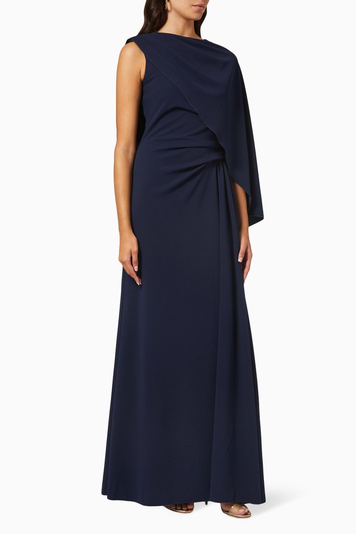 

Chie Asymmetric Gown in Crepe, Blue