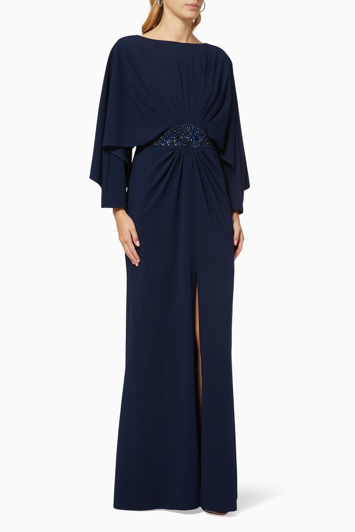 

Olsen Batwing Gown in Crepe, Blue