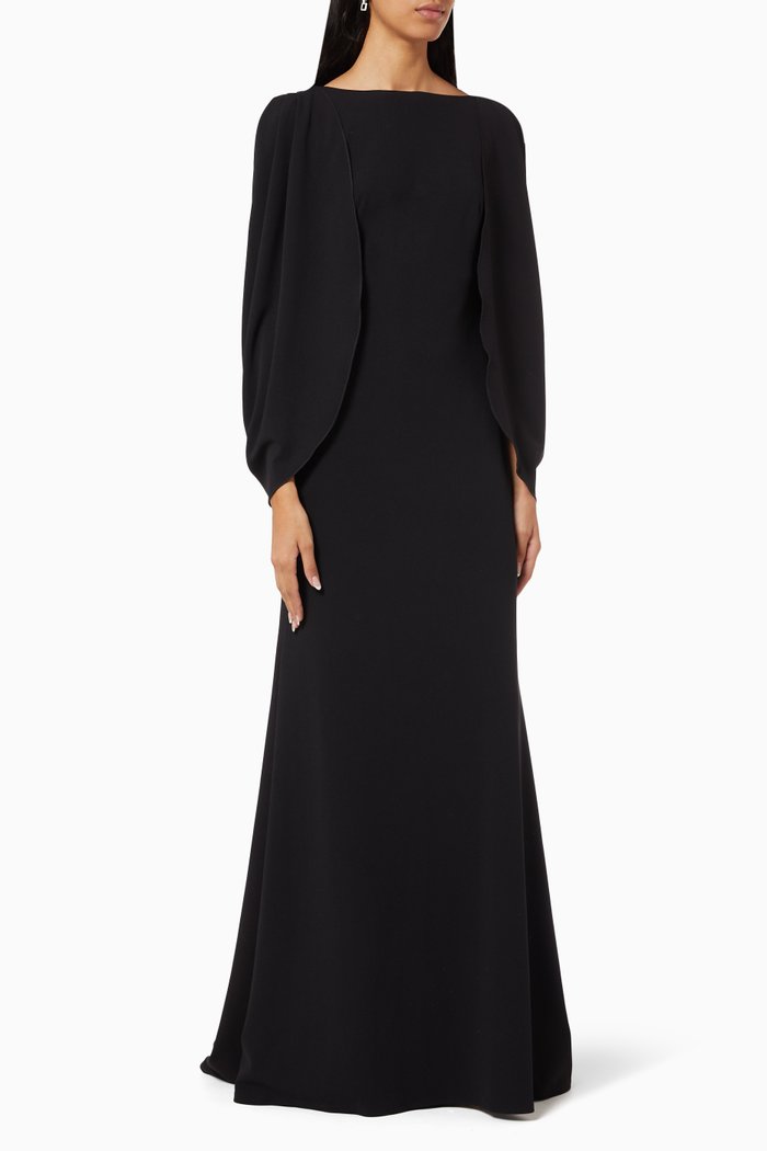 

Kairi Capelet Gown in Crepe, Black