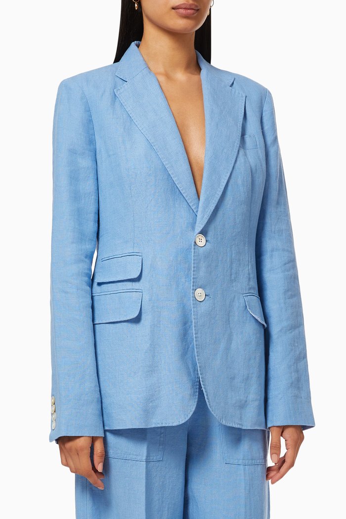 

Single-breasted Blazer in Linen, Blue