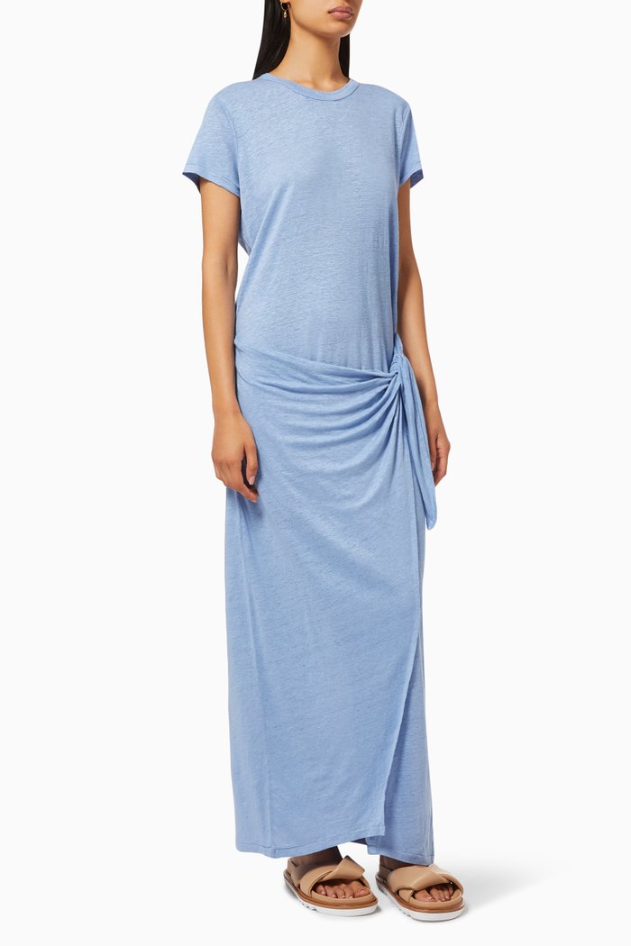 

Tee Wrap Dress in Linen, Blue