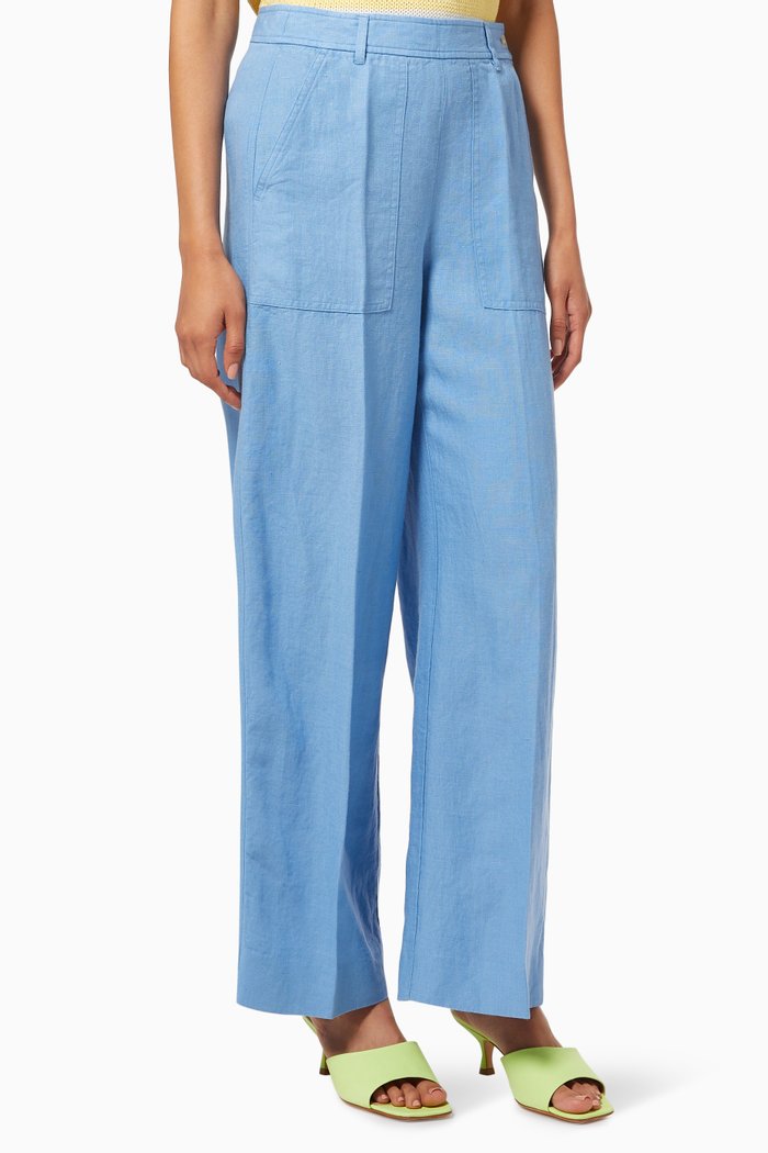 

Button Placket Pants in Linen, Blue