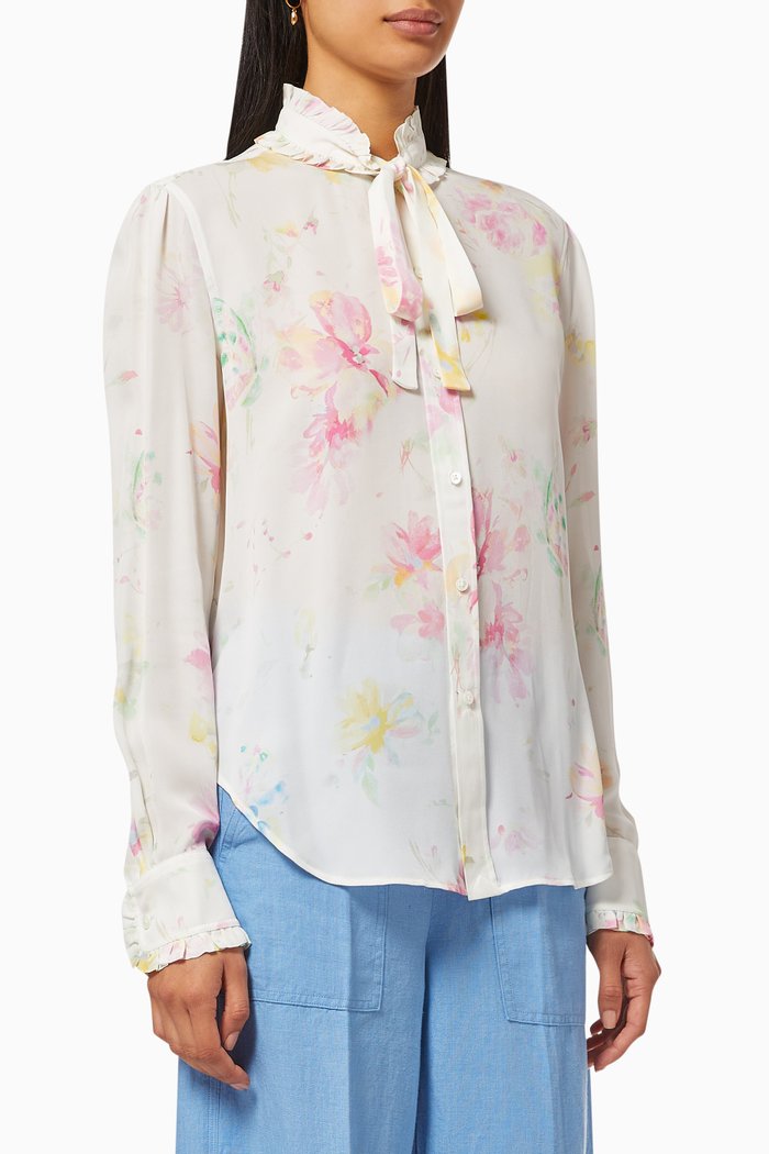 

Floral Ruffle-trim Shirt, Pink
