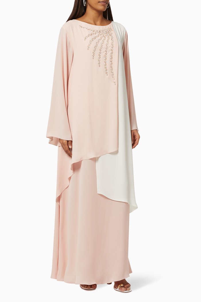 

Beaded Kaftan in Crepe, Pink