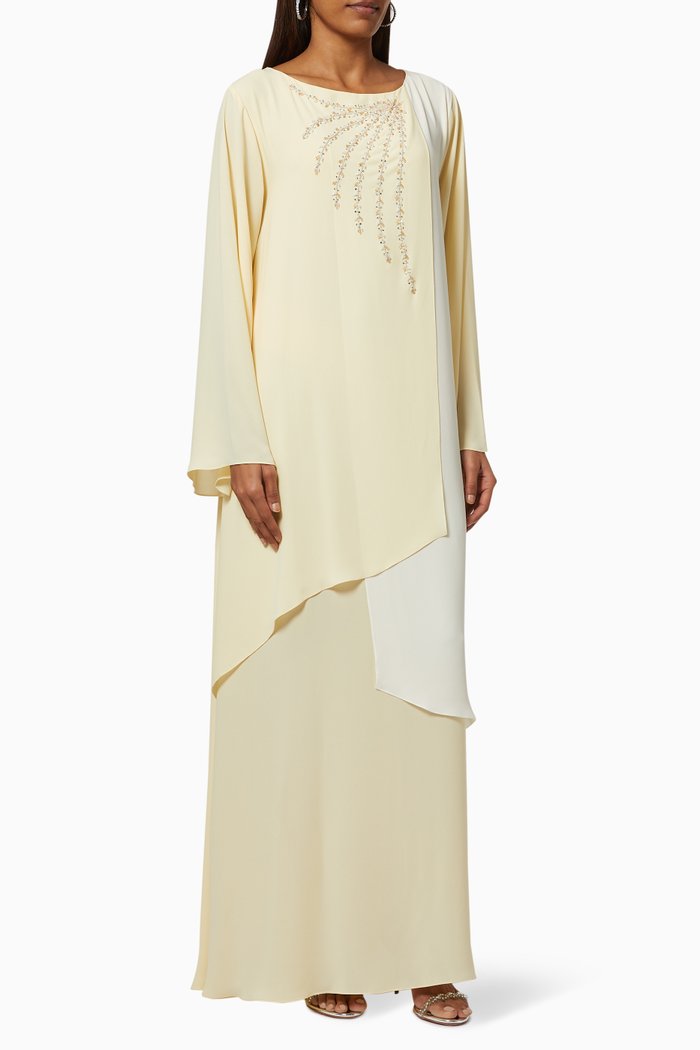 

Beaded Kaftan in Crepe, Yellow