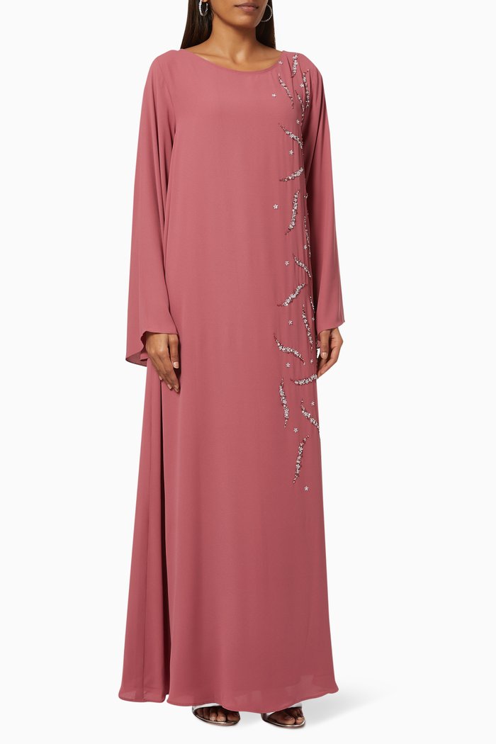 

Beaded Kaftan in Crepe, Pink
