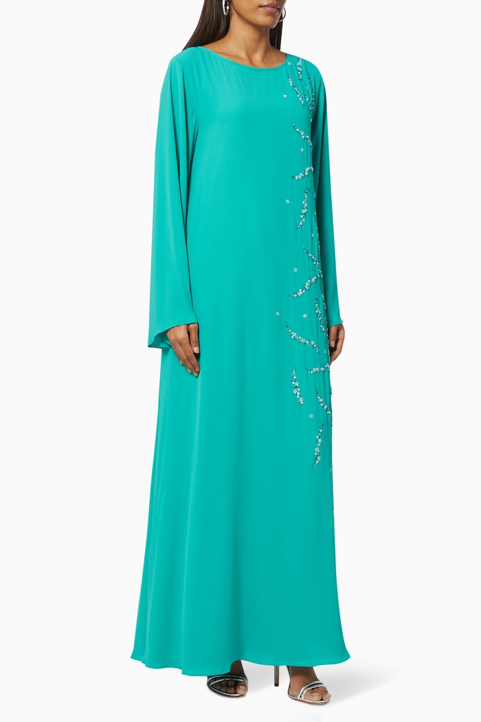 

Beaded Kaftan in Crepe, Blue
