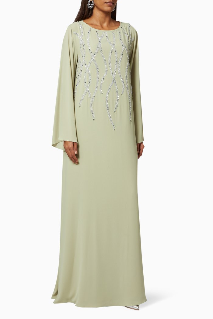

Beaded Kaftan in Crepe, Green