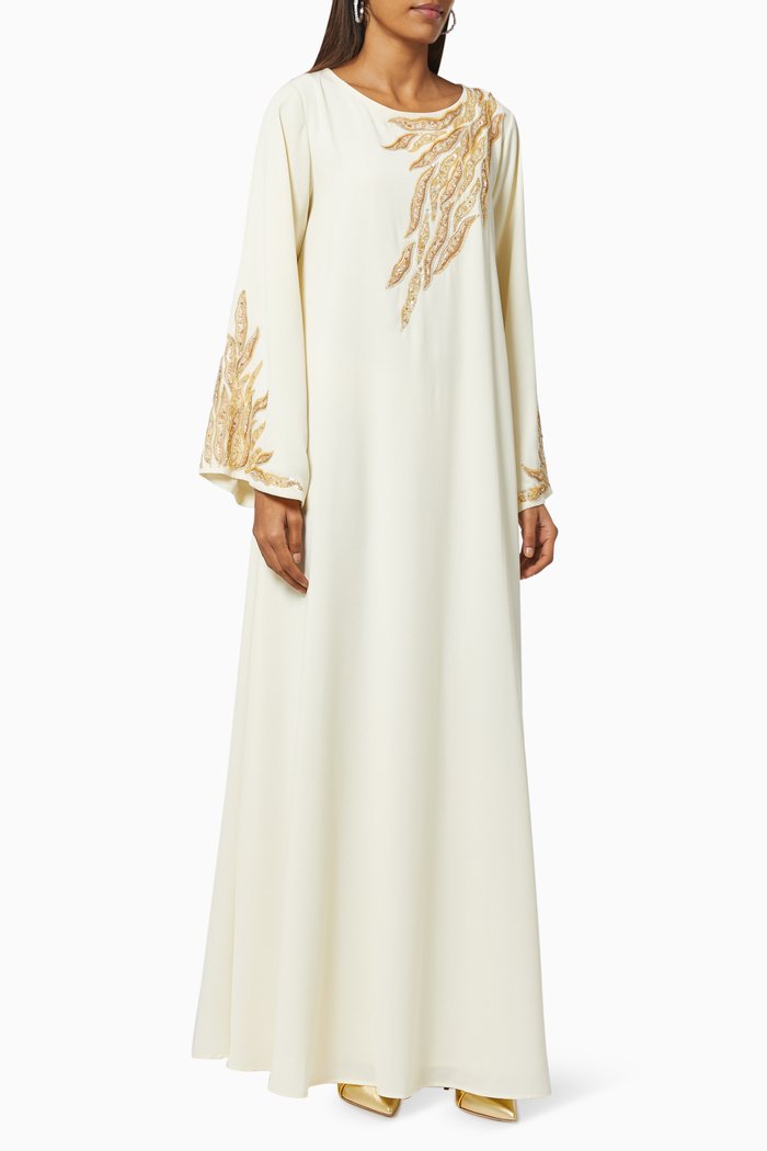 

Beaded Kaftan in Crepe, Neutral