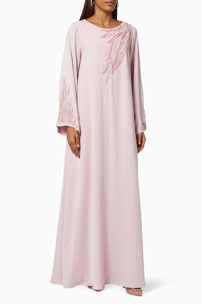 

Beaded Kaftan in Crepe, Pink