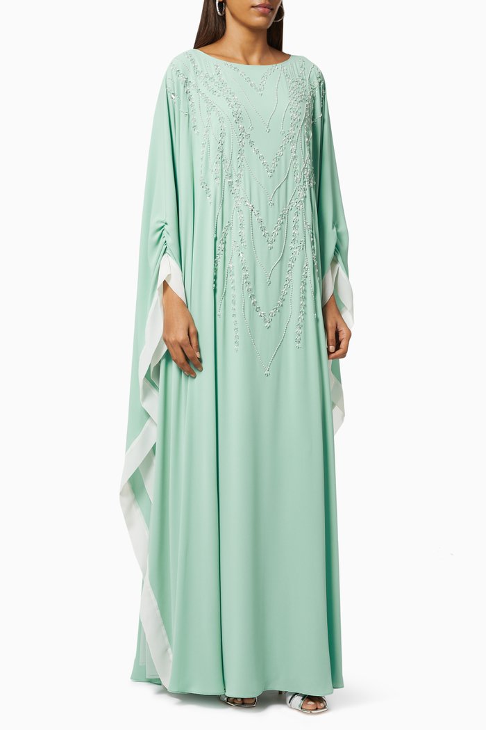 Beaded Kaftan in Crepe, Green