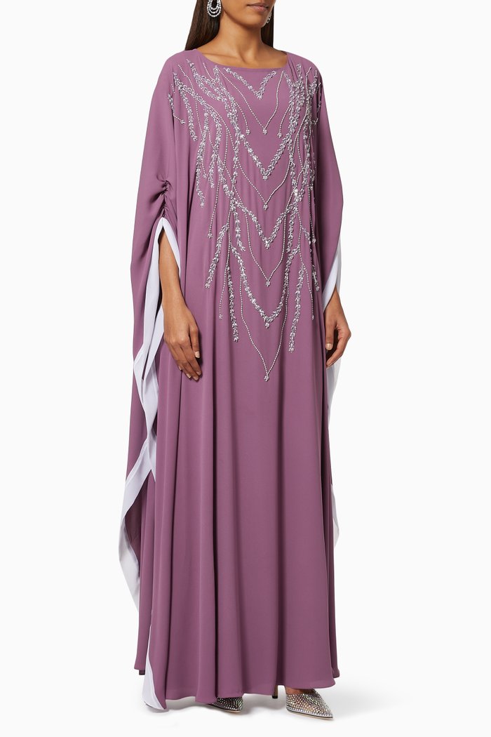 

Beaded Kaftan in Crepe, Purple