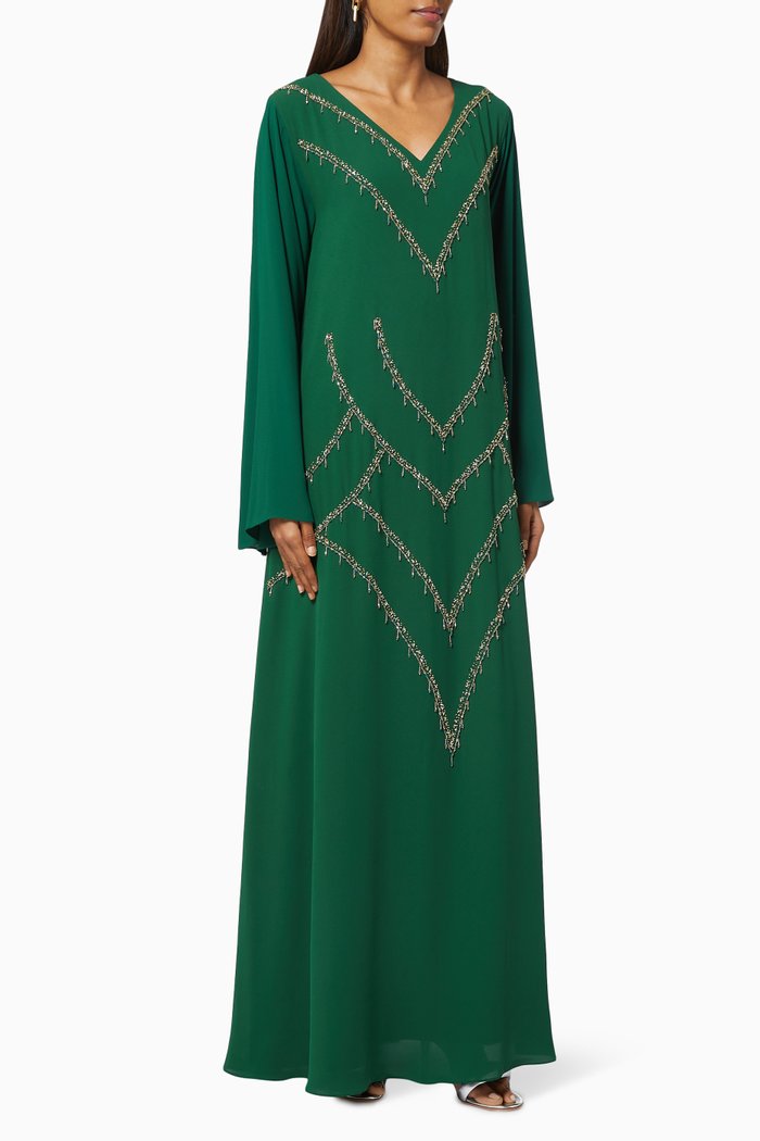 

Beaded Kaftan in Crepe, Green