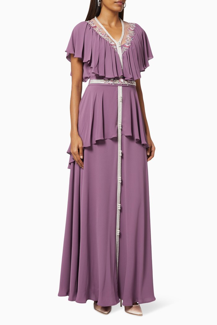 

Beaded Peplum Dress in Crepe, Purple