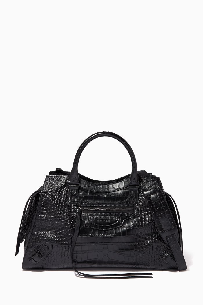 

Neo Classic Large Top Handle Bag in Semi-shiny Crocodile Embossed Calfskin, Black