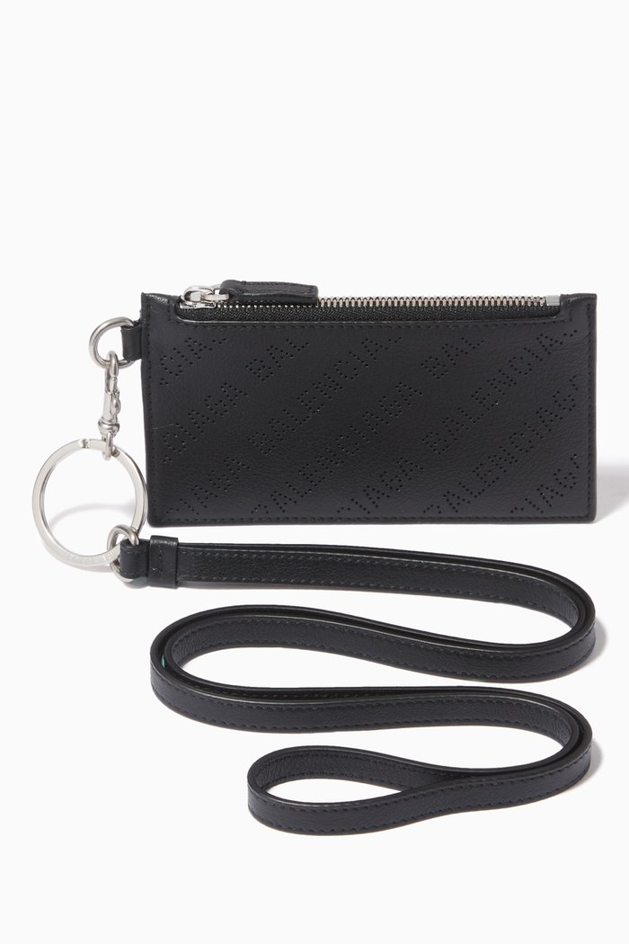 

Cash Card Case on Keyring in Logo-perforated Small Grained Calfskin, Black