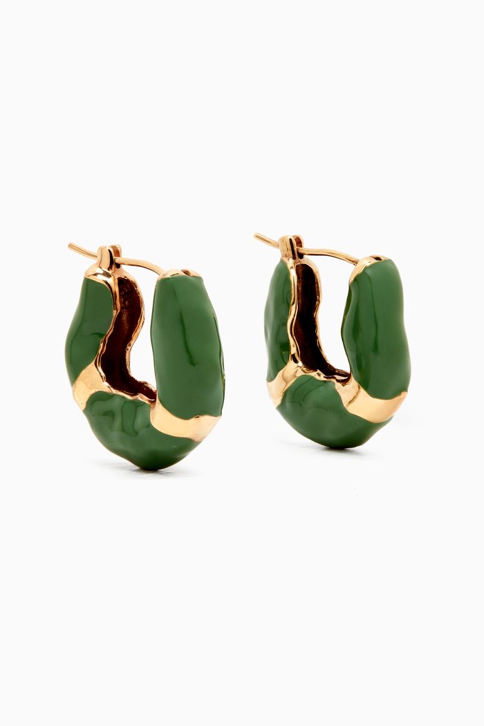 

Feminine Waves Hoop Earrings in 18kt Gold-plated Brass, Green