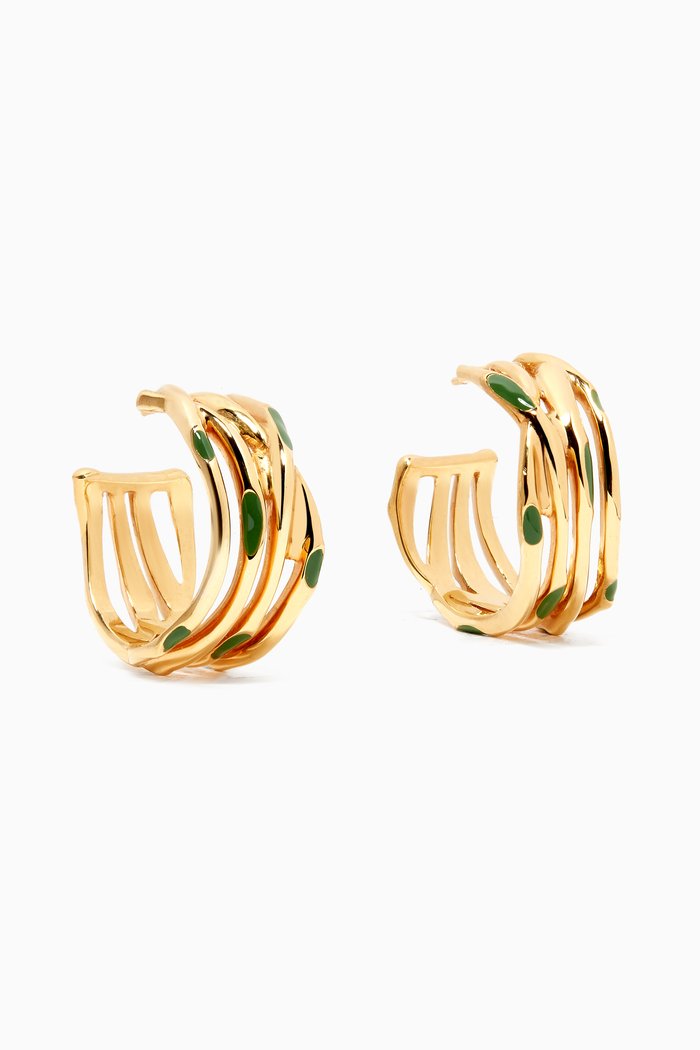 

Interlaced Waves Hoops in 18kt Gold Plating, Green