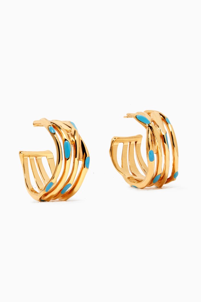 

Interlaced Waves Hoops in 18kt Gold Plating, Blue