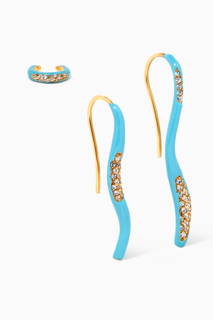 

Feminine Waves Pavé Earrings in 18kt Gold Plating, Set of 3