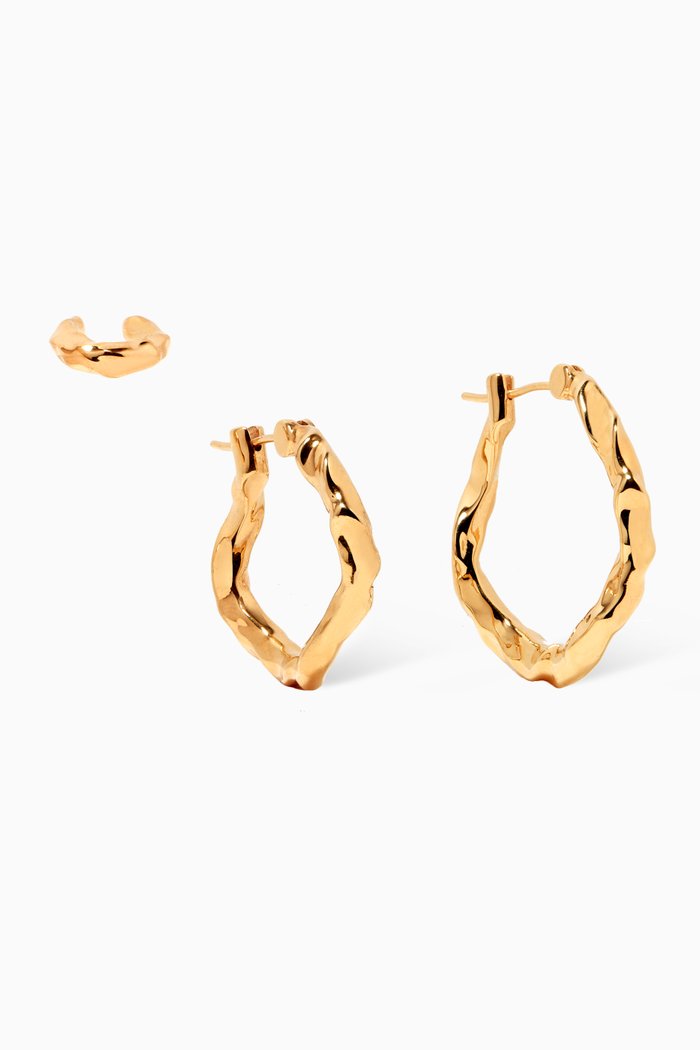 

Irregular Wavy Hoops in 18kt Gold Plating, Set of 3