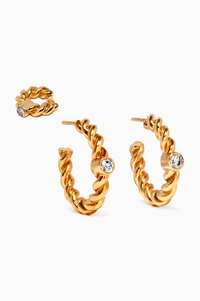 

Twisted Wire Hoop Earrings in 18kt Gold-Plating, Set of 3