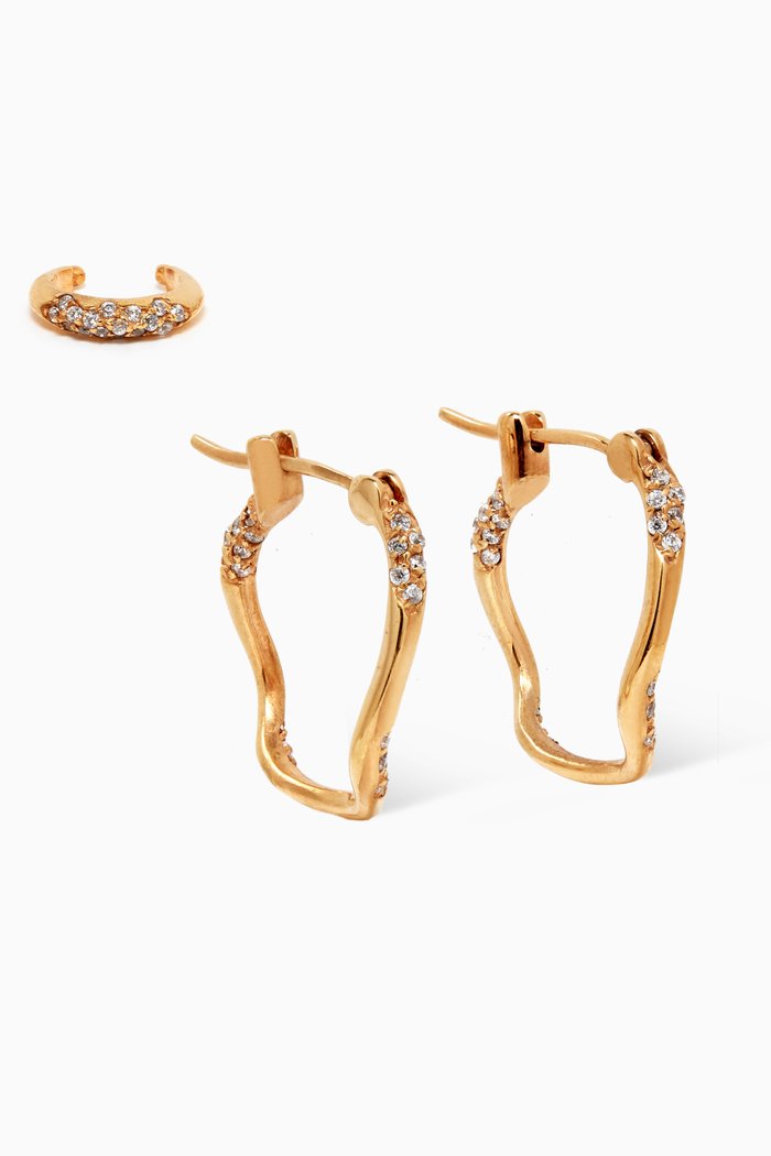 

Irregular Wavy Pavé Hoops in 18kt Gold Plating, Set of 3