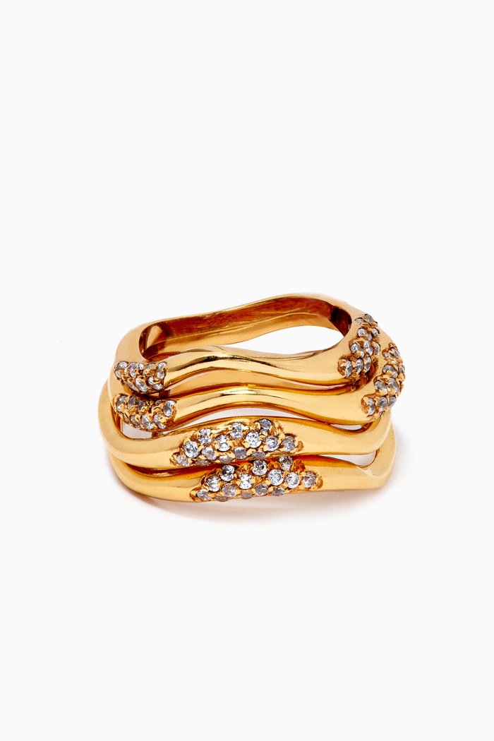 

Feminine Waves Pavé Ring in 18kt Gold Plating, Set of 4