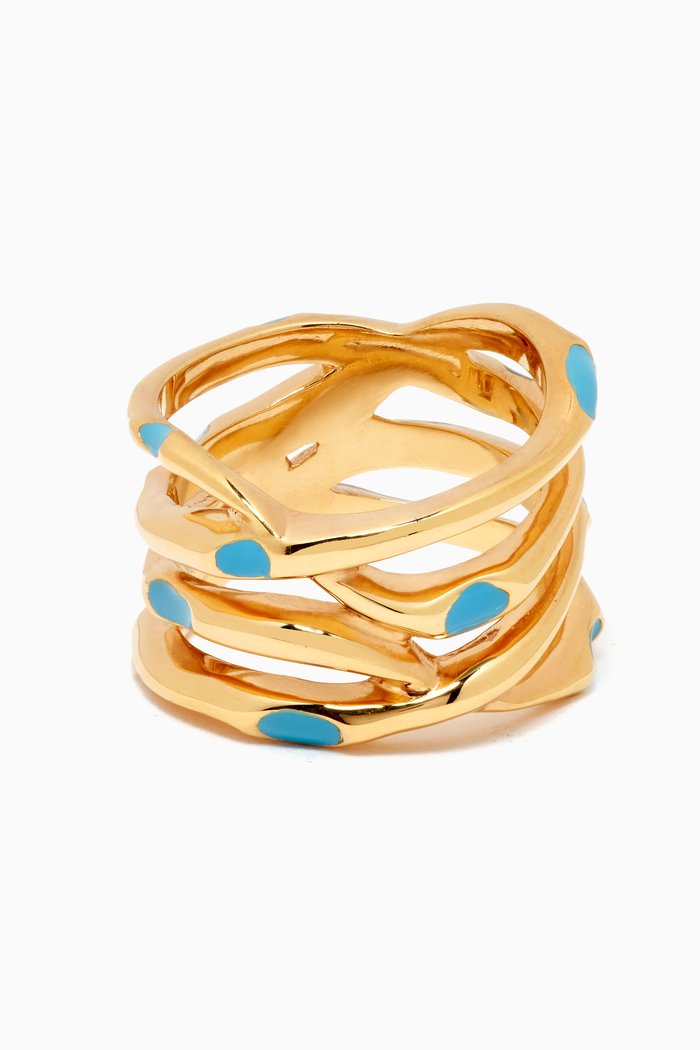 

Interlaced Waves Ring in 18kt Gold Plating, Blue