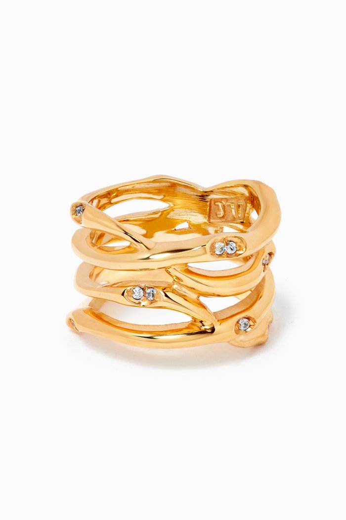 

Interlaced Waves Ring with Crystals in 18kt Gold Plating