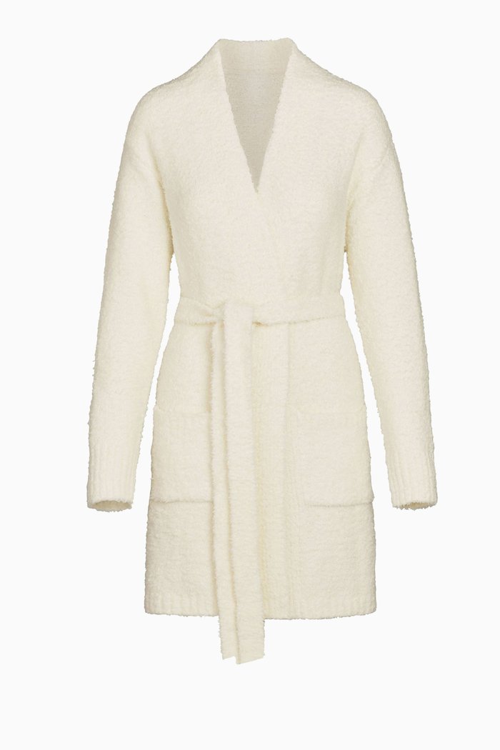 Cozy Knit Short Robe, White