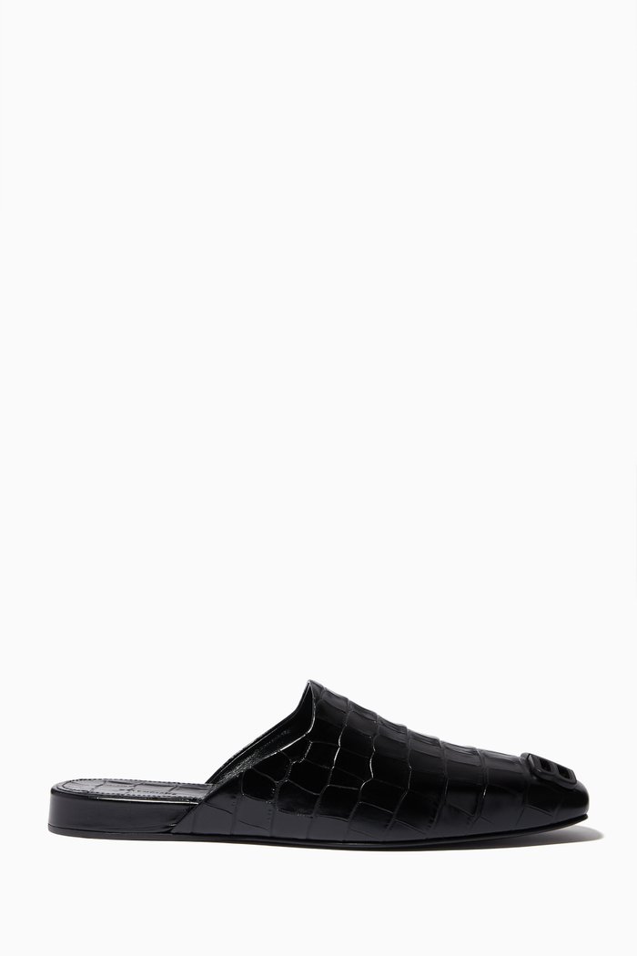 

Cosy BB Mules in Crocodile Embossed Calfskin, Black