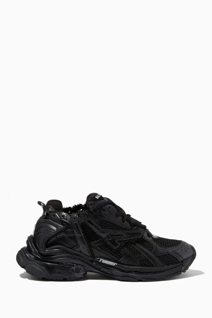 Runner Sneakers in Mesh & Nylon, Black