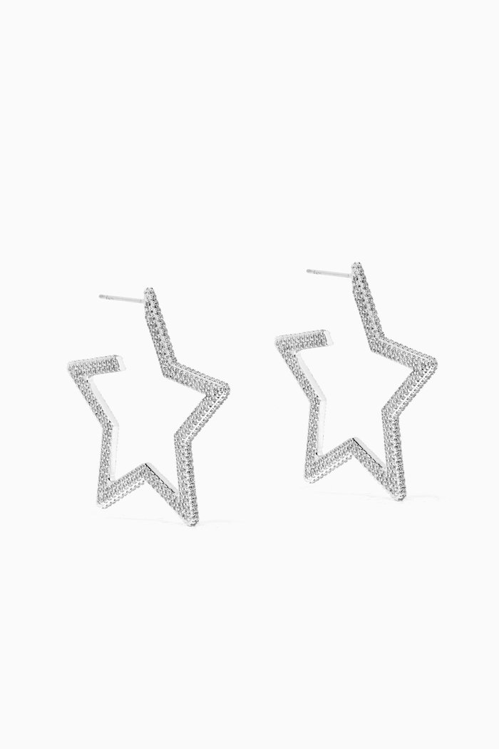 

Star Pavé Hoop Earrings in Silver-plated Brass